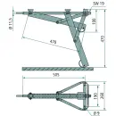 Gegalvaniseerde draaibare steun ALKO systeemchassis A 505 mm B 470 mm C 260 mm D 190 mm