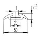 Airline sjorrail aluminium L 2998 mm geboord, B 50 mm, H 11,5 mm