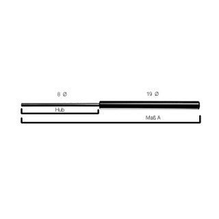 235 mm totale lengte slag 75 mm staaf 8 mm buis 19 mm &Oslash;