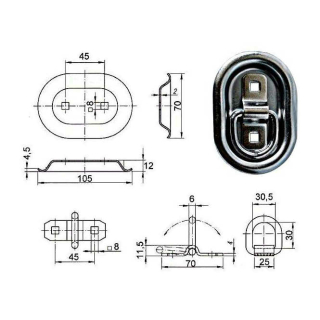 Sjorbak met ringmaat 0, 70 x 105 mm, 350 daN