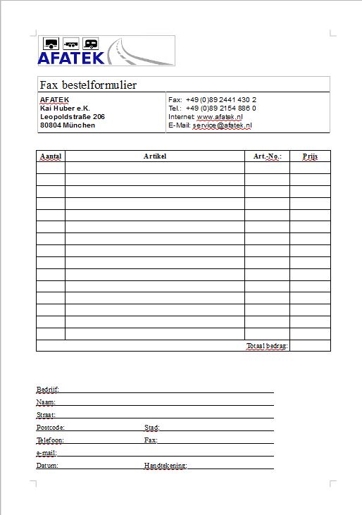 Fax bestelformulier